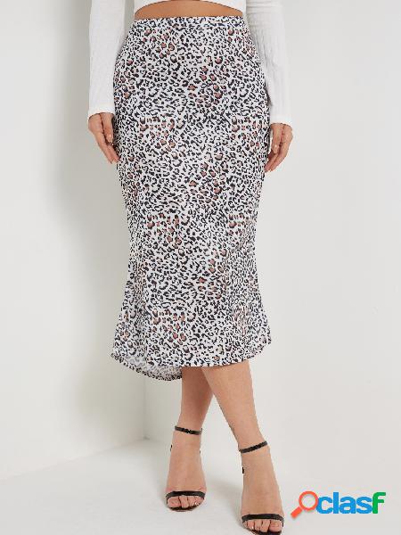 Falda larga de cintura alta con estampado de leopardo