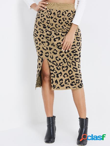 Faldas de dobladillo con abertura y cintura alta de leopardo