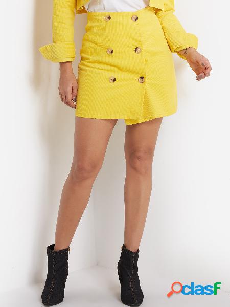 Faldas de pana de diseño de doble botonadura amarilla