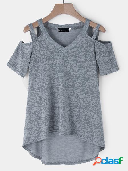 Grey Lowcut Escote en V Hombro frío Camisetas