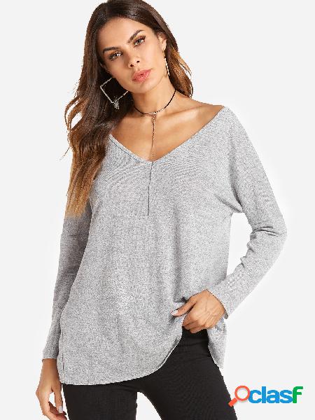 Grey backless espalda trasera mangas largas Tops