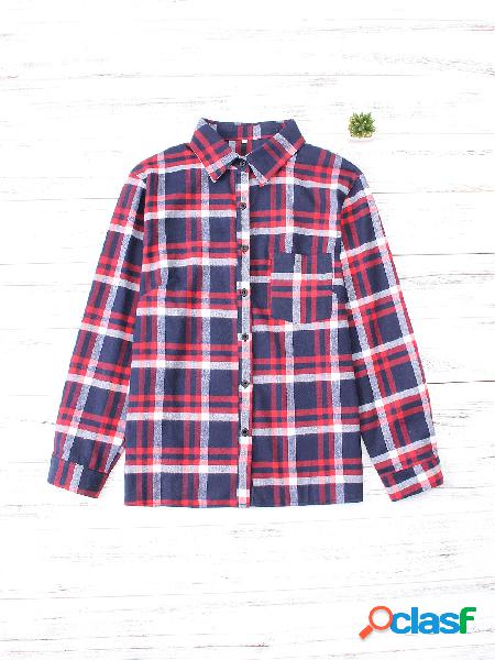 Grid Pattern Long Sleeves Blusas