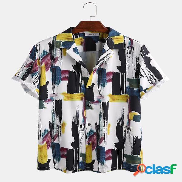 Hombre Colorful Block Cepillo Graffiti Printed Tie-Dyed