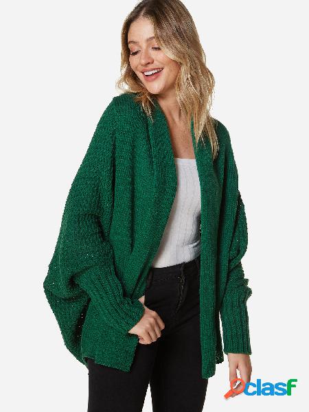 Jersey abierto verde Dolman manga suelta delante suéter