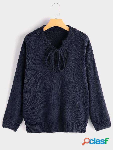 Jersey azul marino Diseño de amarre Manga larga Suéter de