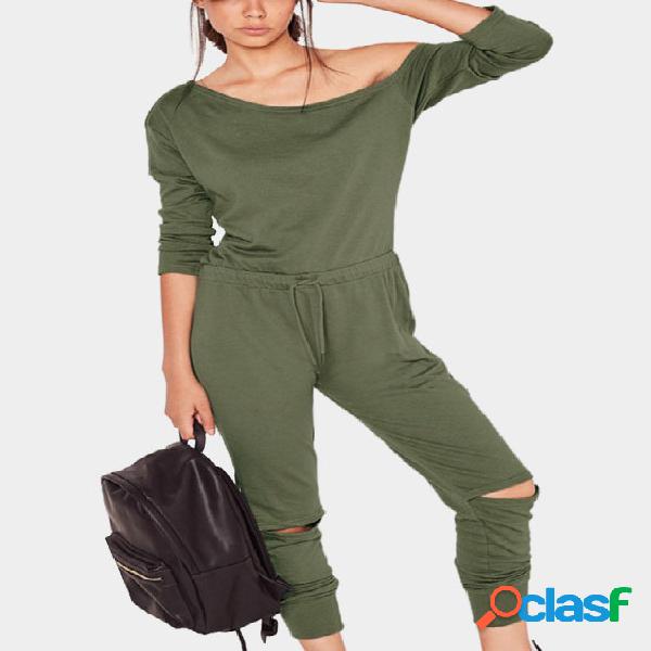 Jumpsuit verde de un hombro con cintura drapeada Hollow