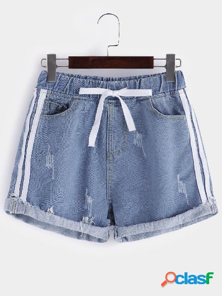 Light Blue Drawstring Low-wasited Pantalones cortos