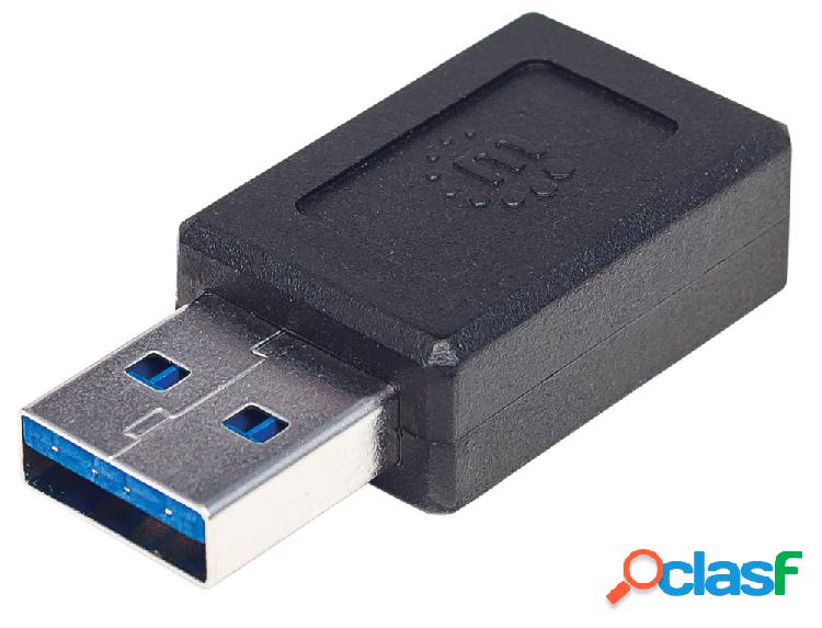 Manhattan Adaptador USB A Macho - USB C Hembra, Negro