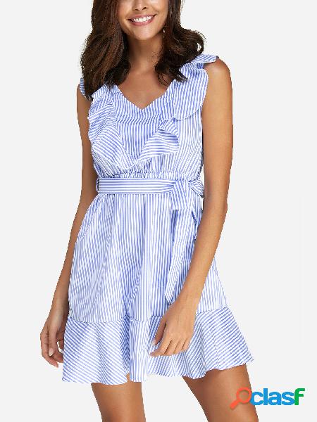 Mini vestido sin mangas con escote en V sin mangas azul