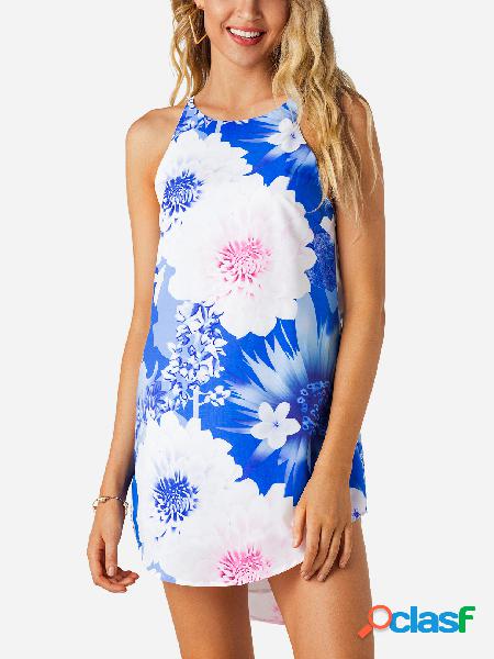 Mini vestido sin mangas estampado floral azul al azar