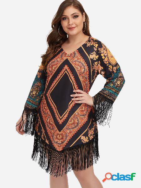 Mini vestido tribal de diseño borla estampado