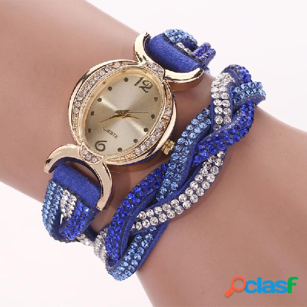 Moda cuarzo reloj de pulsera de cuero colorido Rhinestone