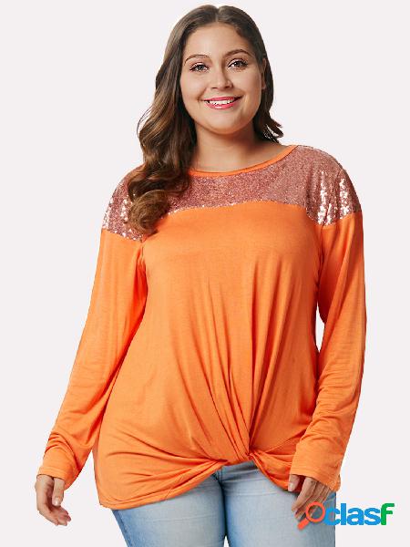 Más el tamaño de lentejuelas naranjas embellecido blusa