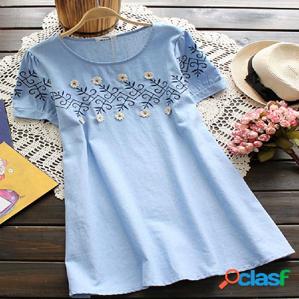 Mujer Redondo Cuello Camisas con dobladillo suelto con