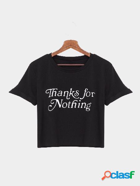 Negro Gracias por nada Letter Pattern T-shirt Crop Top