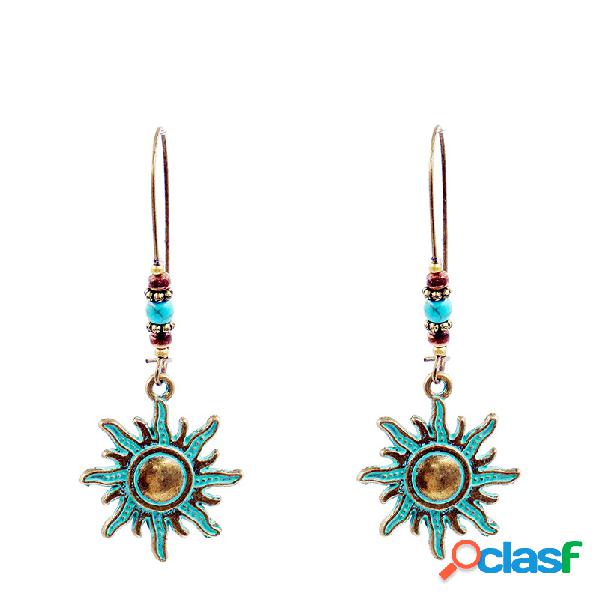 Oro antiguo bronce Sun Drop étnicos pendientes Boho Retro