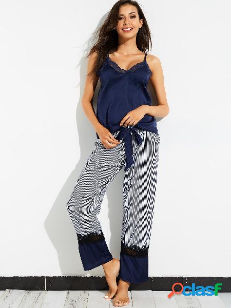 Pajama con diseño de hendidura Bowknot azul marino con
