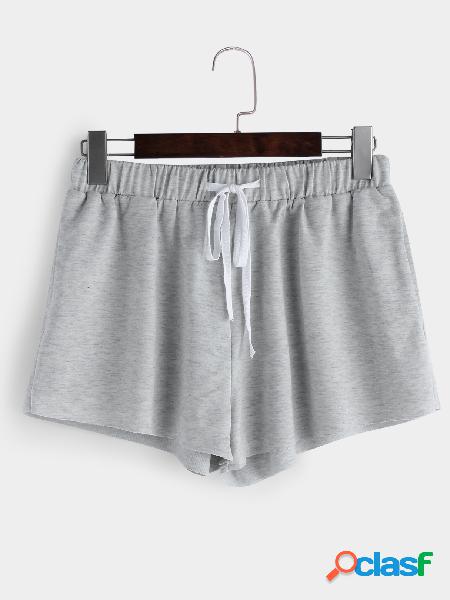 Pantalones cortos casual con cintura de lazo gris
