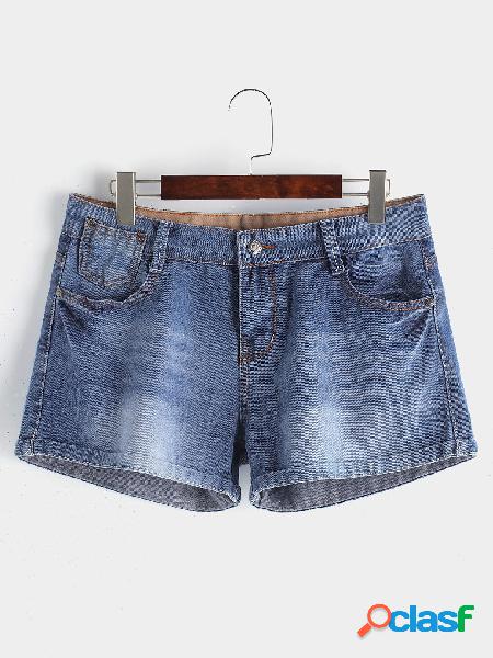 Pantalones cortos de mezclilla con diseño de bolsillo azul
