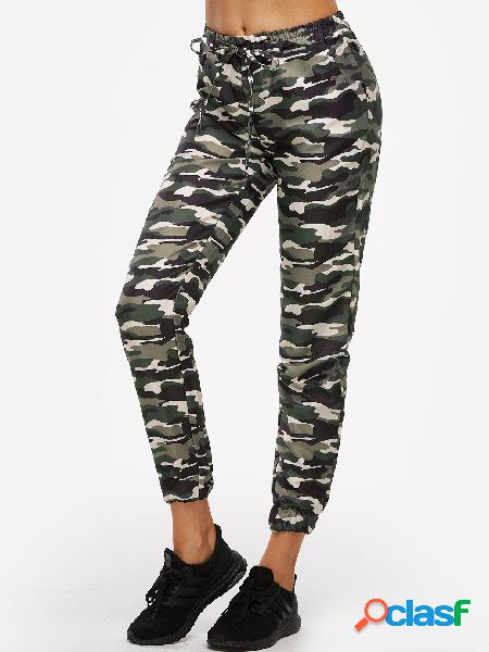 Pantalones de deporte de talle alto de patrón de camuflaje