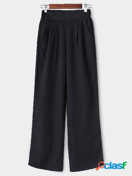 Pantalones de pierna ancha sueltos de cintura alta negro