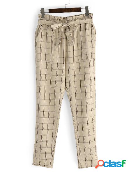 Pantalones pitillo de raya color caqui con cinturón