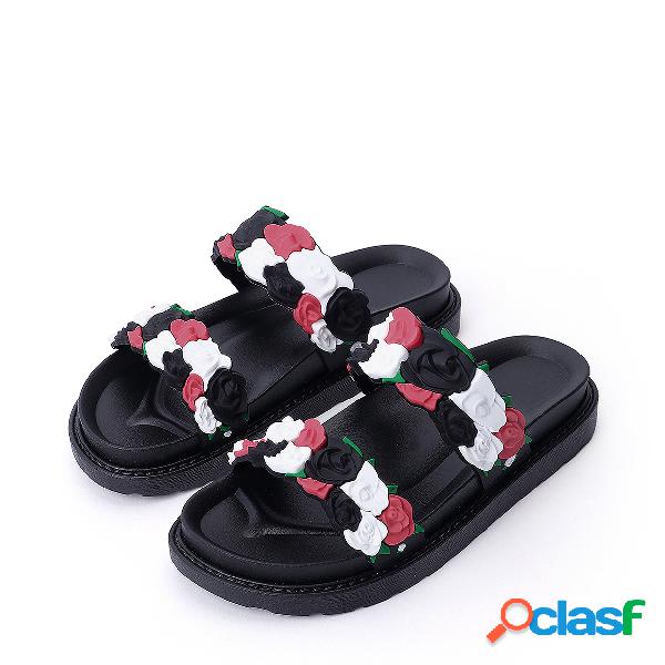 Pantuflas estampadas de flores negras de PVC