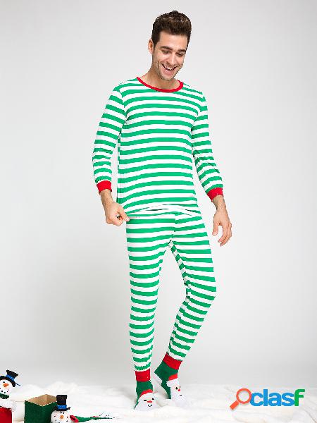 Patrón de raya verde hombres pijama de Navidad conjuntos