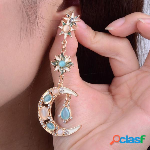 Pendientes de estrella de sol de luna con cristal con strass