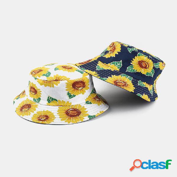 Pescador de girasol impreso en algodón Sombrero Lavabo de