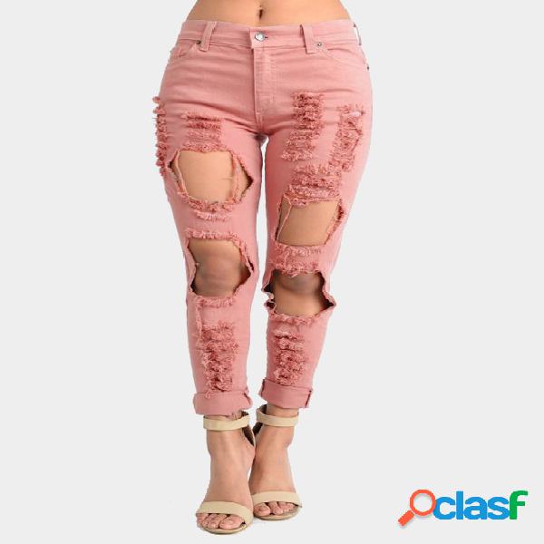 Pink Boyfriend Denim alta cintura desmenuzado Rips Jeans