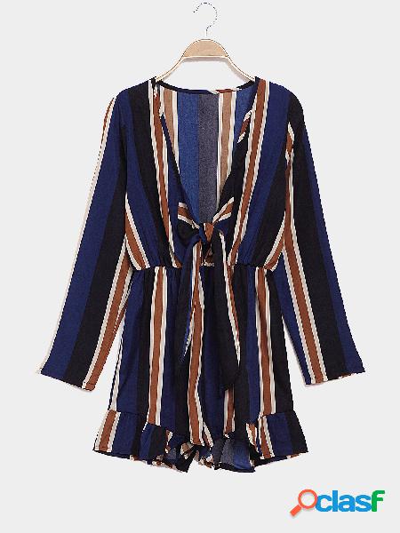 Plunging cuello Stripe Patter Playsuit