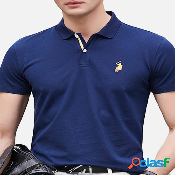 Polo casual bordado con solapa de manga corta para hombres