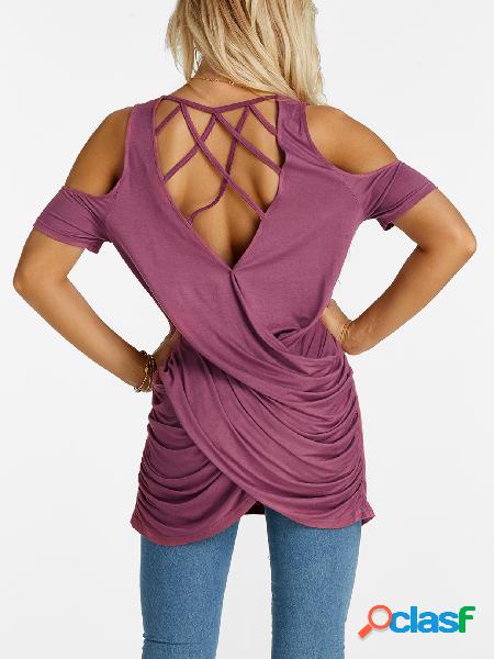 Purple Slit plisado espalda diseño Cold Shoulder Lace Up