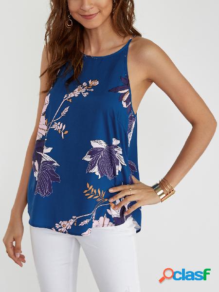 Royalblue Random Floral Print Halter Design Camis sin mangas