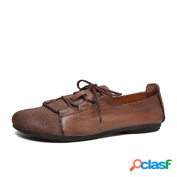 SOCOFY Zapatos planos casuales con cordones de corte ancho y