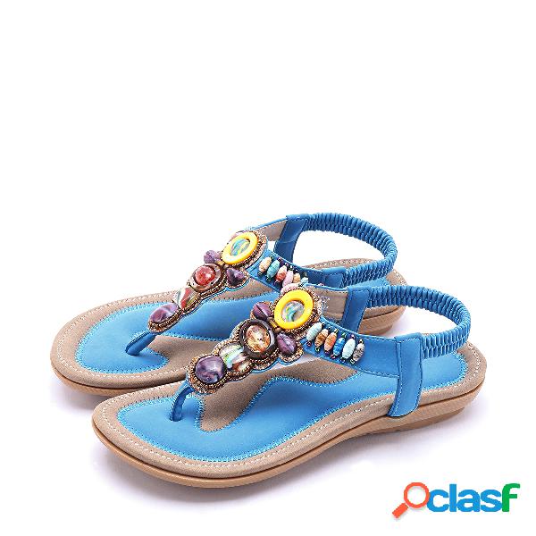 Sandalias estilo Boho de diseño enjoyado en azul