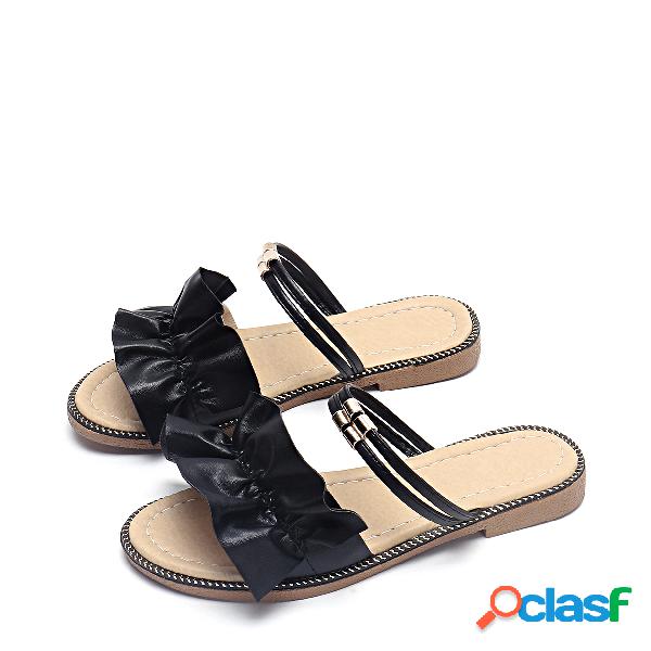 Sandalias planas de diseño liso negro
