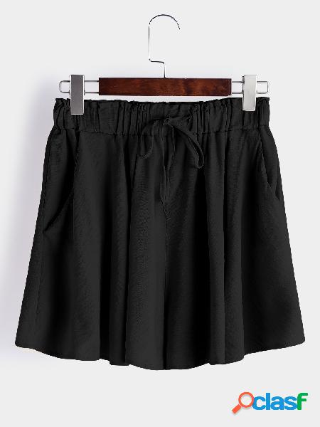 Skorts de cintura con cordón negro y diseño plisado