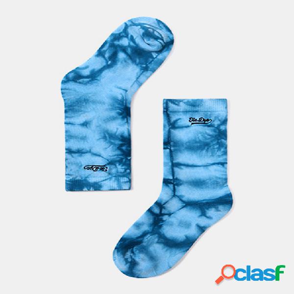 Starry Blue Tie Dye Bordado inglés Estilo de pareja Tide