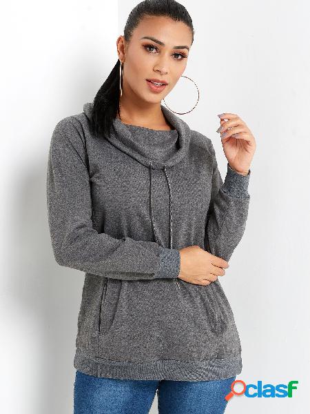 Sudadera con bolsillo lateral gris oscuro con cuello alto y