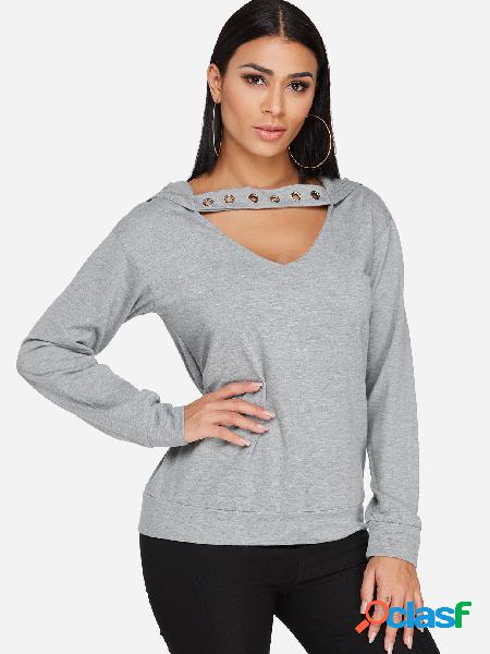 Sudaderas con capucha y diseño en gris con cuello en V