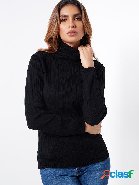 Suéter de cuello alto de manga larga Bodycon suéter negro