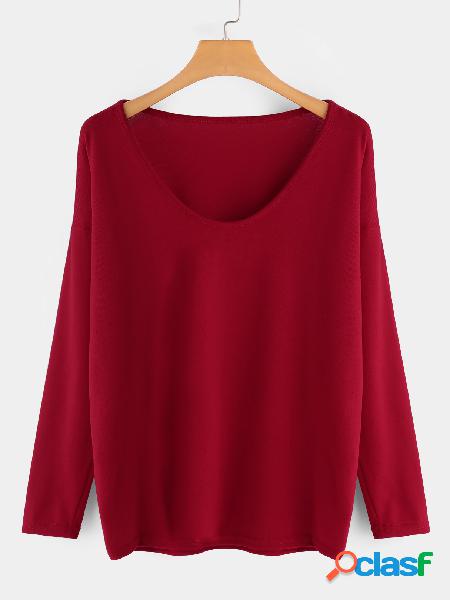 Suéter de diseño plisado liso rojo de talla grande