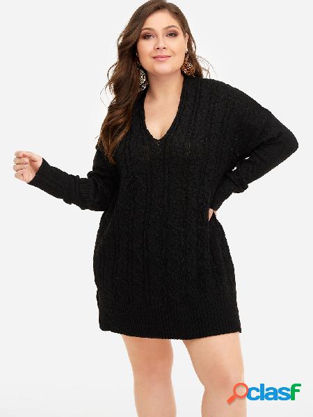 Suéter de dobladillo dividido negro con cuello en v