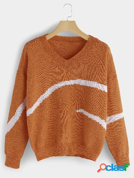 Suéter de manga larga con cuello en V de color naranja