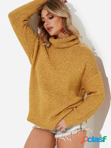 Suéter de manga larga con cuello redondo amarillo
