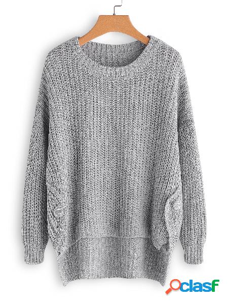 Suéter de punto gris con dobladillo alto-bajo