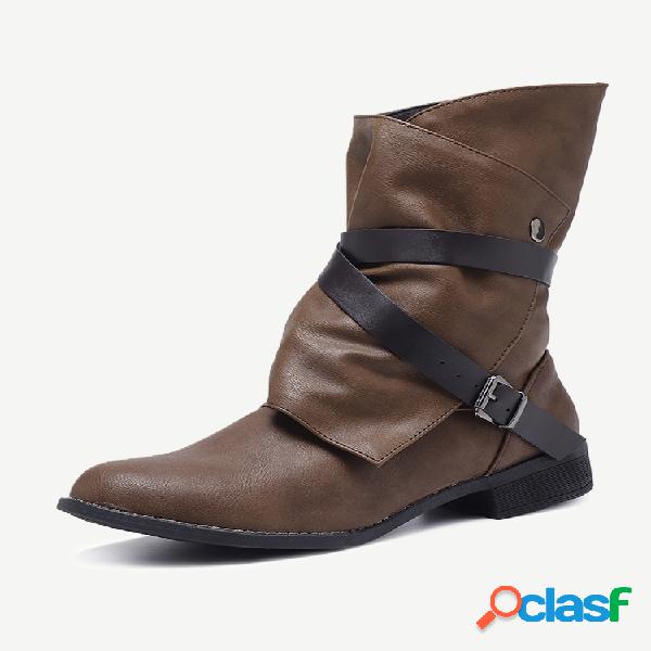 Talla grande Moto Hebilla de tacón grueso Mujer Botas