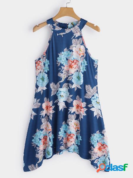 Top Cami de estampado floral azul con cuello alto